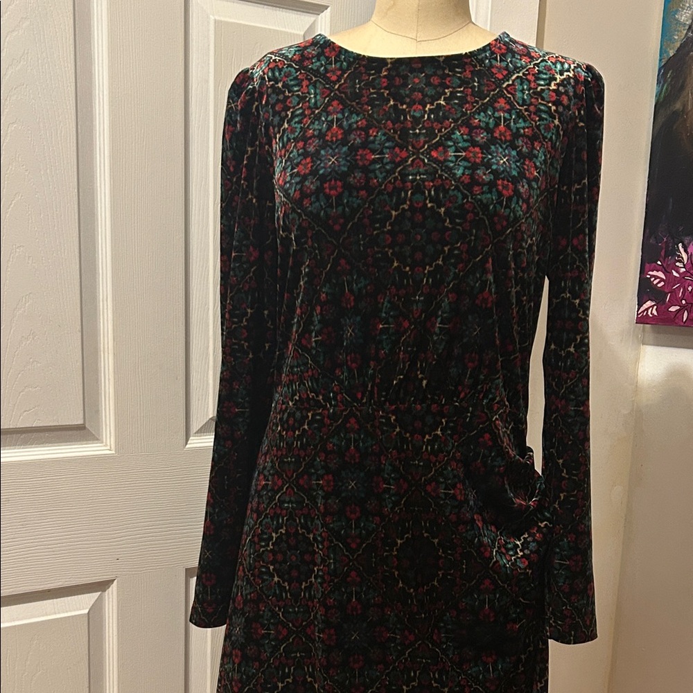 LOFT Elegant Multicolor velvet Patterned Dress NWT - image 1
